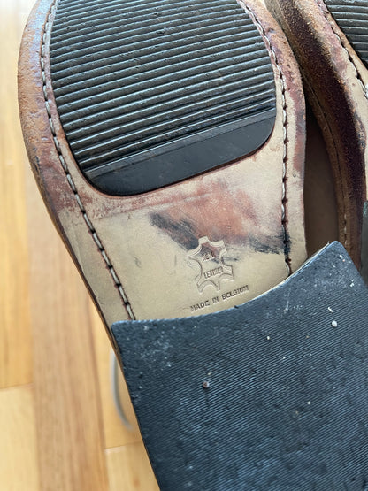 Dirk Bikkembergs Knee High ‘Bungee Cord’ Wraparound Brown Leather Metal Heel Boots.