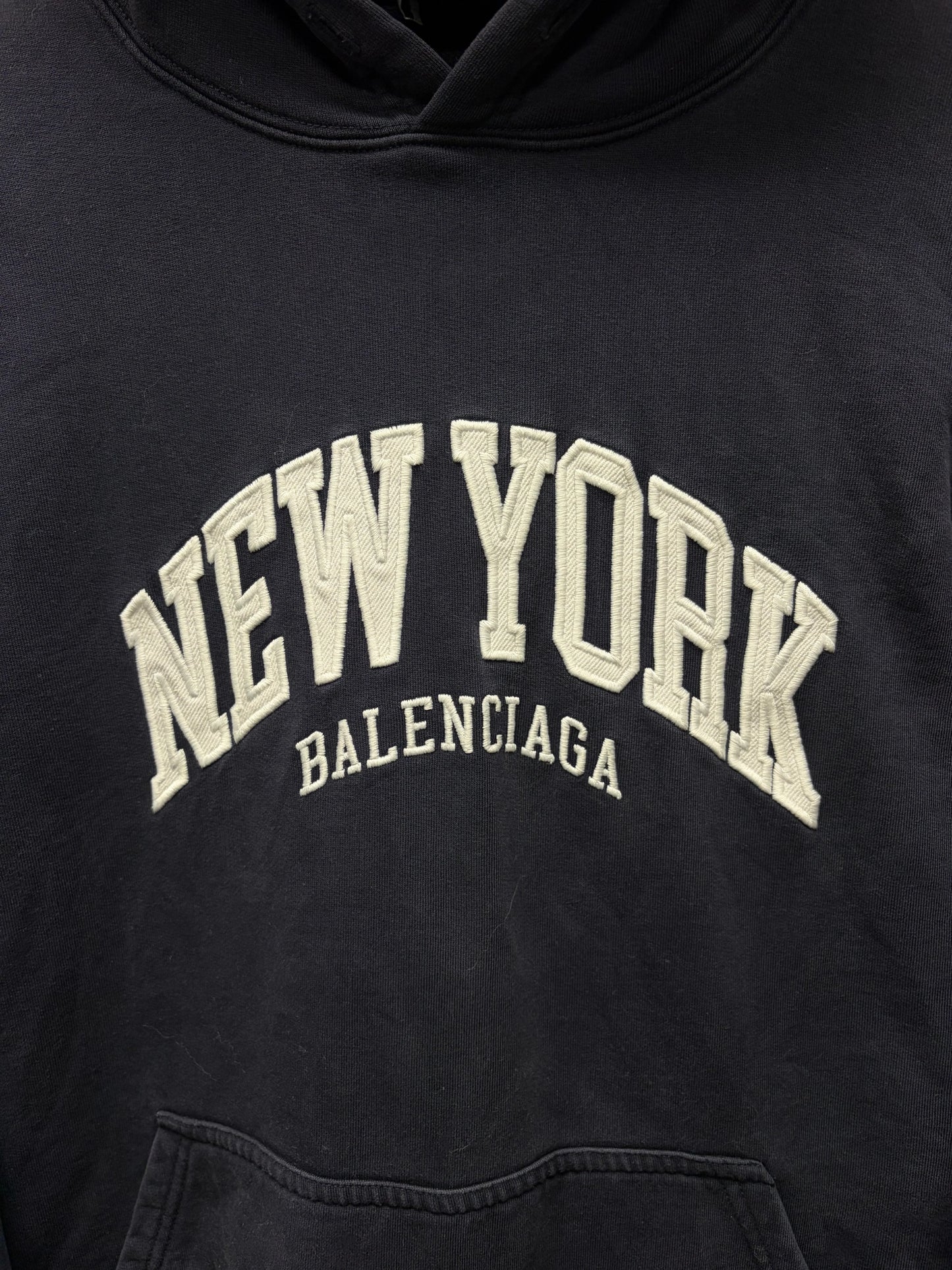 2021 Balenciaga ‘New Tork’ Collegiate Embroidered Logo Hoodie