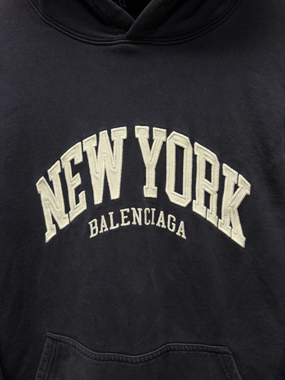 2021 Balenciaga ‘New Tork’ Collegiate Embroidered Logo Hoodie