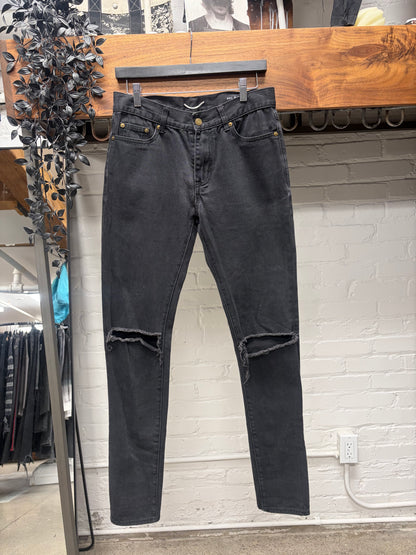 2015 Saint Laurent by Hedi Slimane ‘D02’ Distressed Black Skinny Jeans