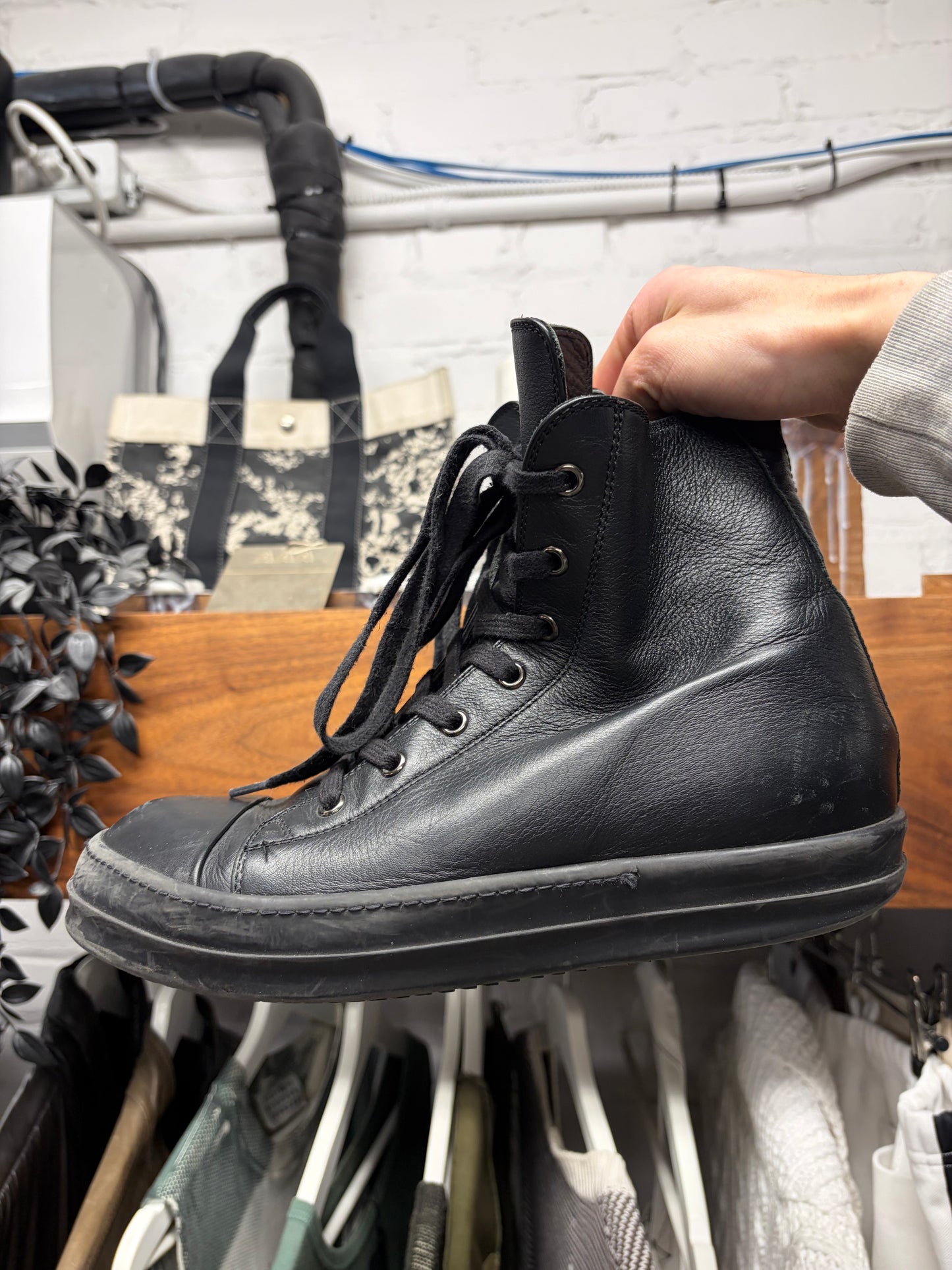 Rick Owens ‘Ramones’ Black Leather High Top Sneakers