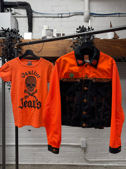 Vintage 90s Jean Paul Gaultier Mesh/Denim Hybrid Trucker Jacket