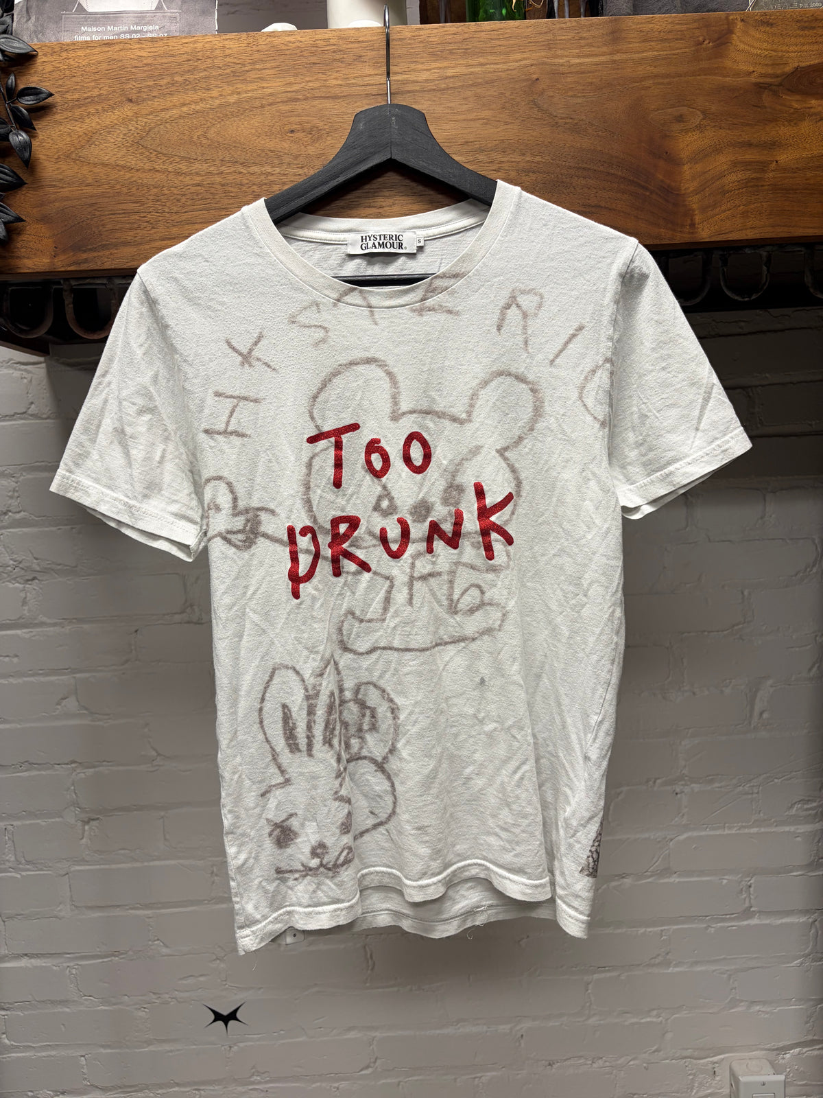 Hysteric Glamour ‘Too Drunk’ Crude Drawing White Graphic T-Shirt