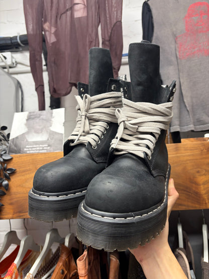 Rick Owens × Doc Martens '1460' Quad Sole Black Leather Combat Boots