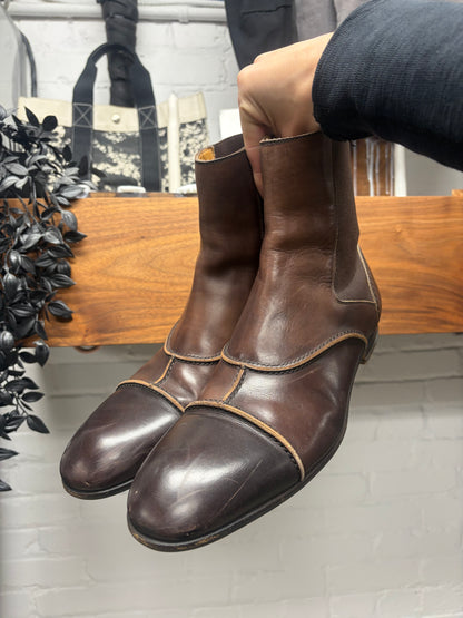 2000s Yves Saint Laurent Rive Gauche Two Tone Brown Leather Chelsea Boots
