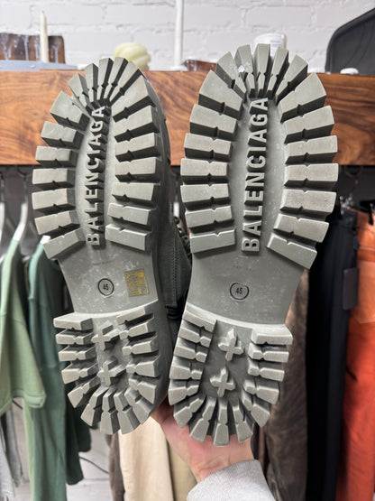 Balenciaga Distressed Canvas Military Green ‘Strike’ Combst Boots