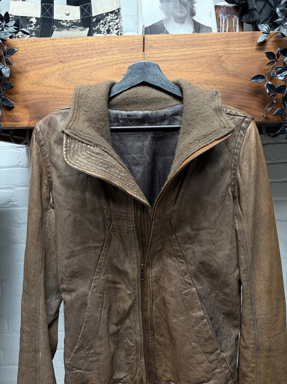 Rick Owens ‘Dust’ Brown Leather ‘Exploder’ O&M Era High Neck Jacket