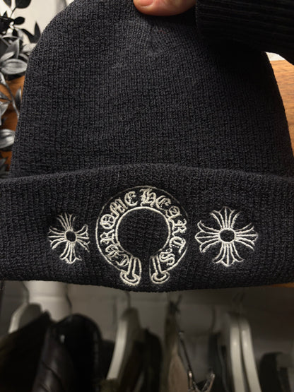 Chrome Hearts Horseshoe/Plus Cross Ribbed Black Beanie