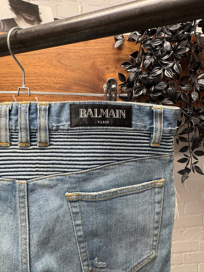 2010s Balmain Washed Blue ‘Biker Knee’ Zipper Detailed Denim