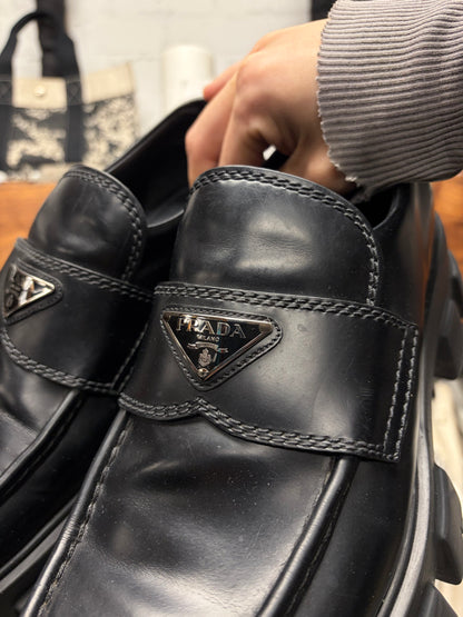 Prada ‘Monolith’ Black Leather Platform Sole Derbies