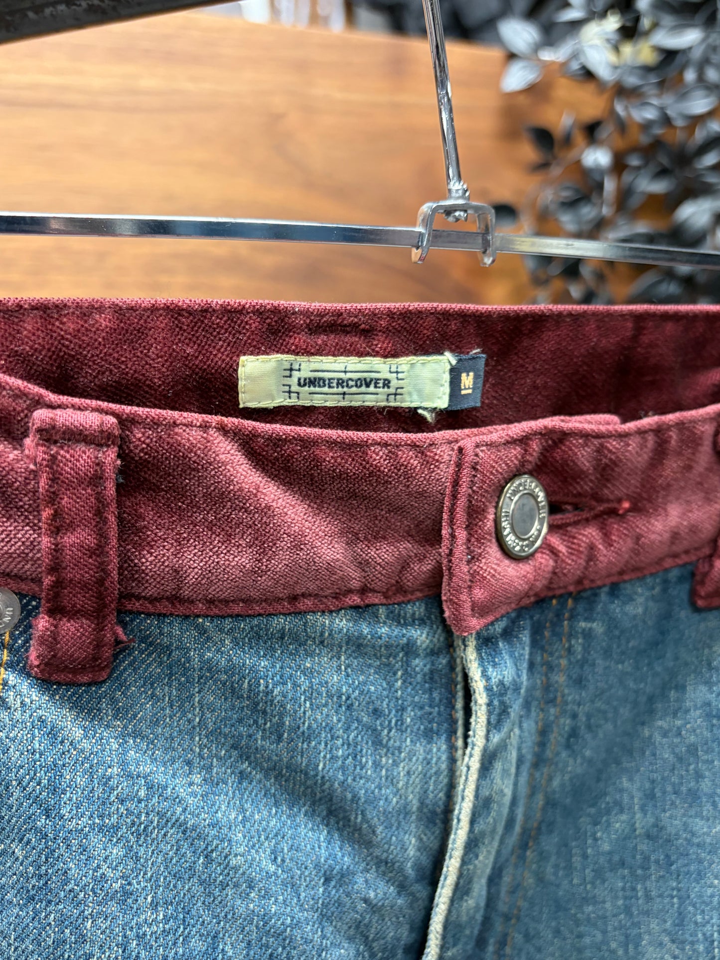 AW2002 Undercover ‘Witches Cell Division’ Cummerbund Blue/Red Velour Trim Denim
