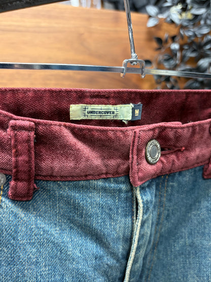 AW2002 Undercover ‘Witches Cell Division’ Cummerbund Blue/Red Velour Trim Denim