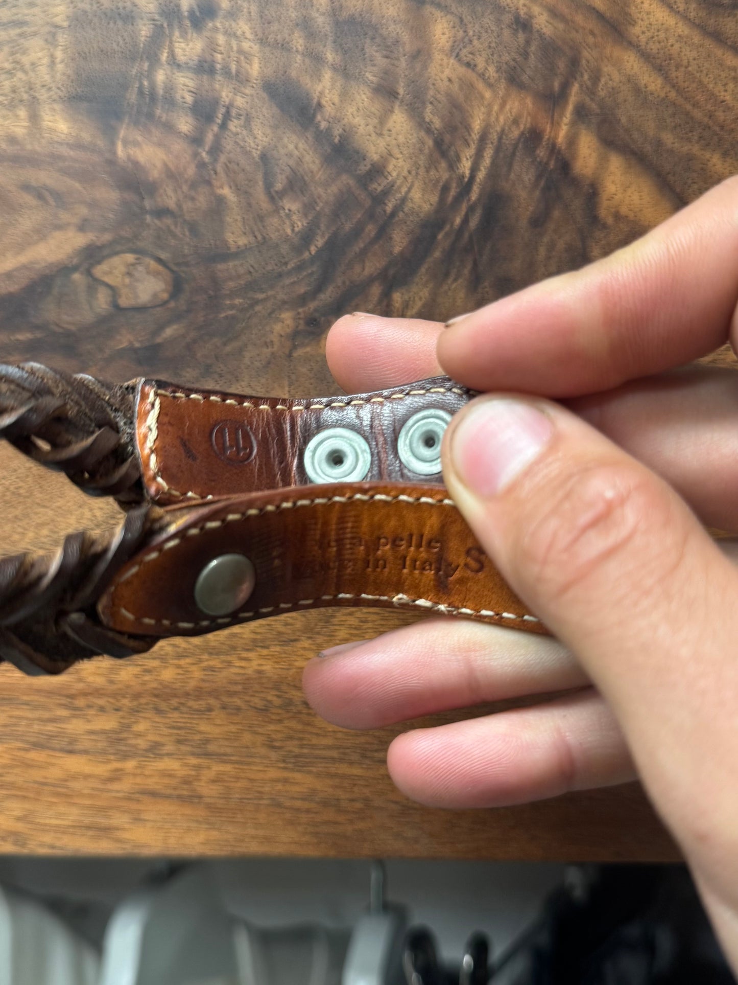 Maison Margiela ‘Braided’ Brown Leather Snap Bracelet