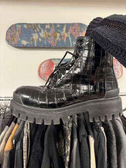 Balenciaga ‘Strike’ Croc Embossed Leather Combat Boots