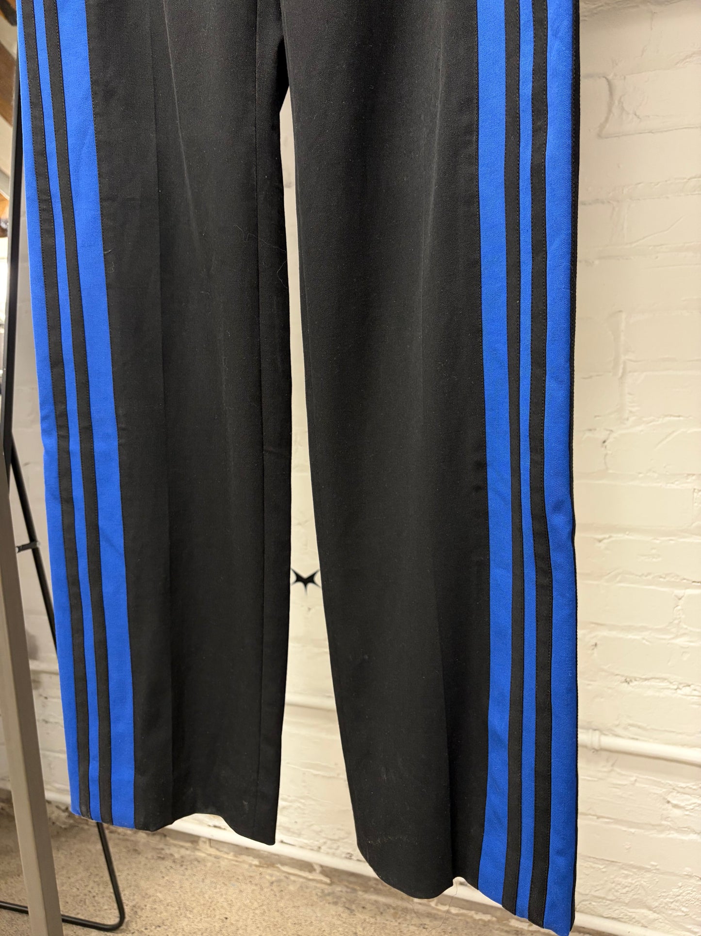 SAMPLE Balenciaga Black/Blue Striped Side Seam Straight Leg Trousers