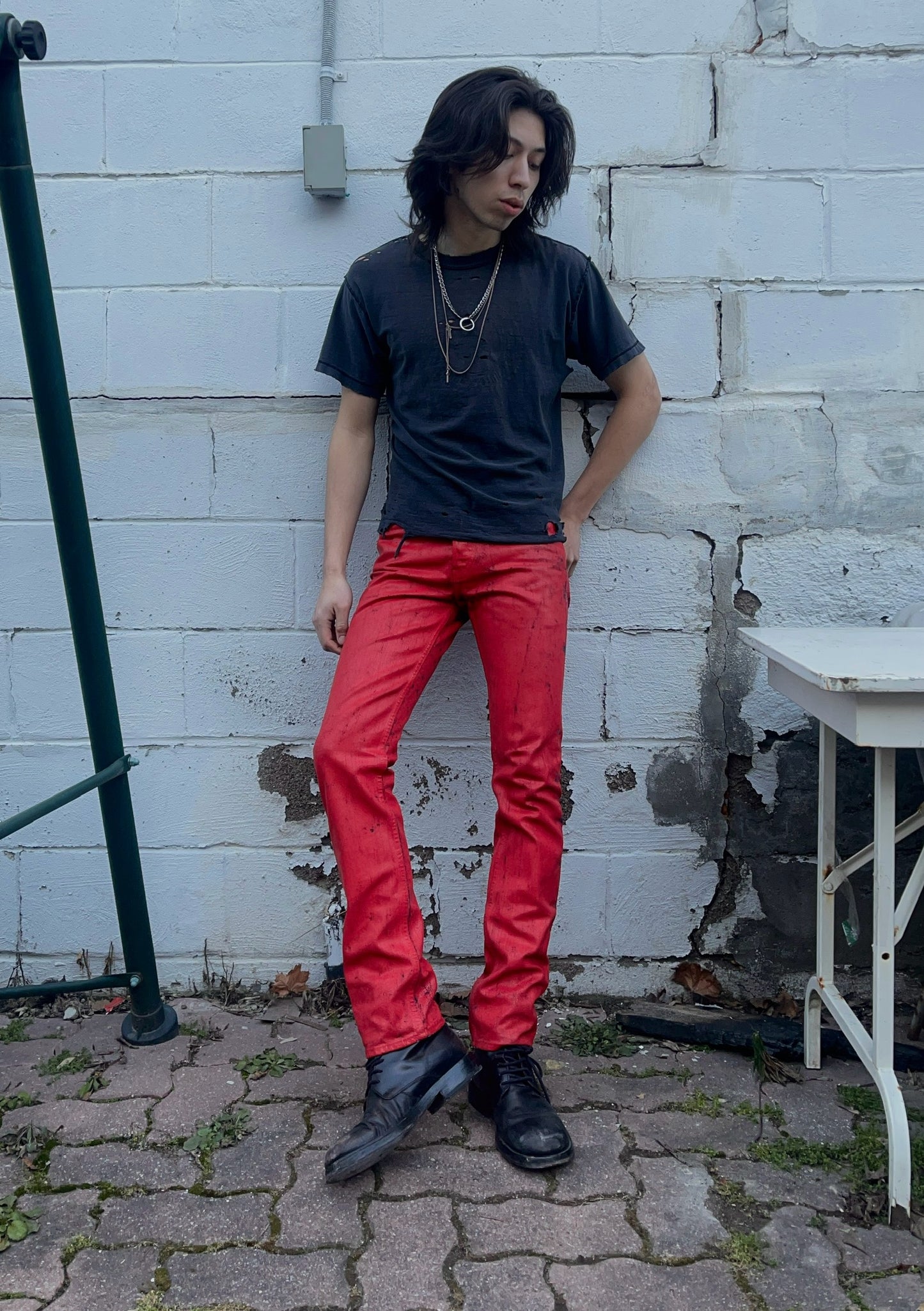 2004 Maison Margiela x H&M Painted Fade Red Denim.