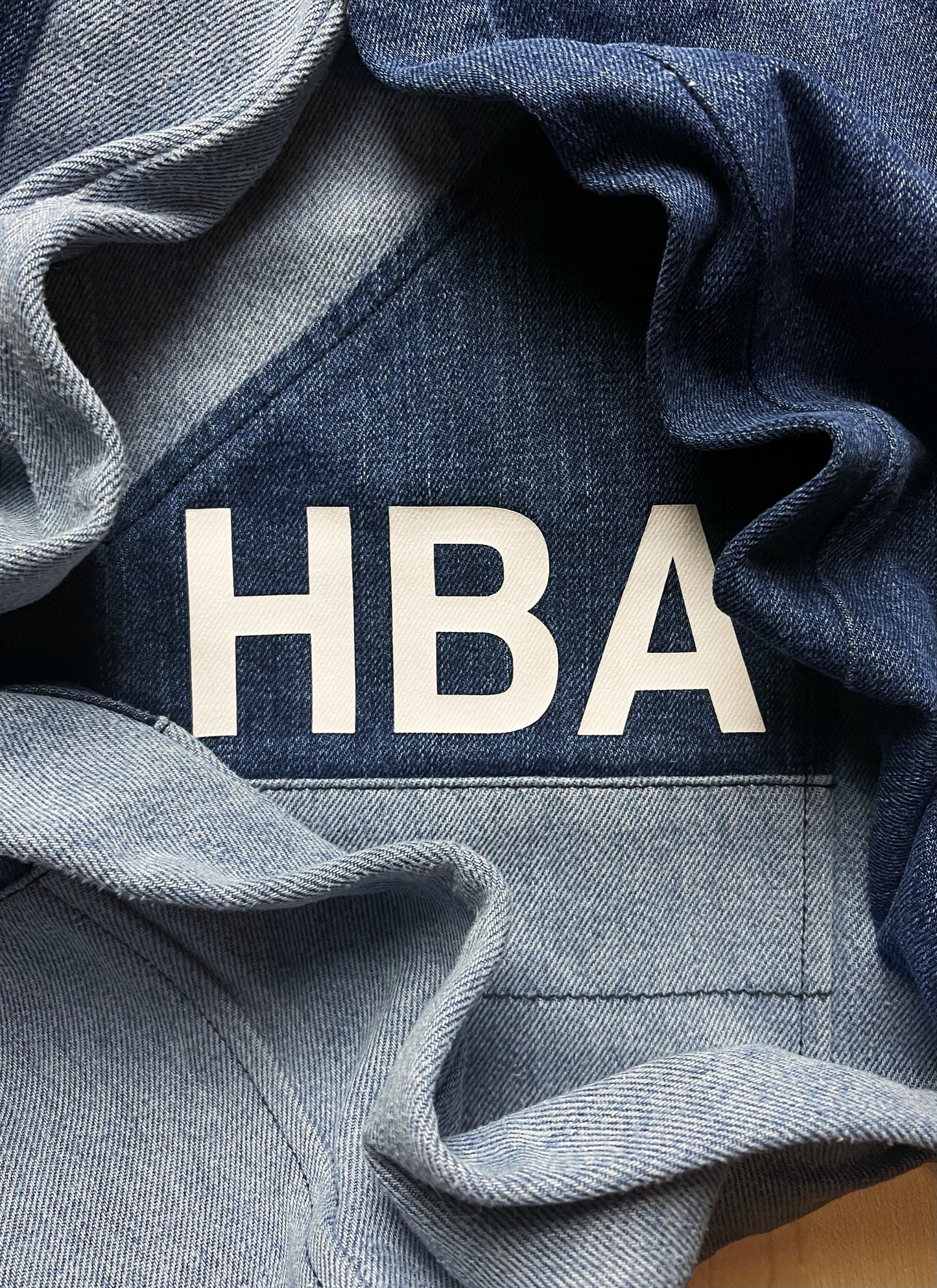 Spring Summer 2014 ‘HBA’ Logo Panelled Blue Patchwork Denim