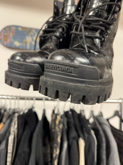 Balenciaga ‘Strike’ Croc Embossed Leather Combat Boots