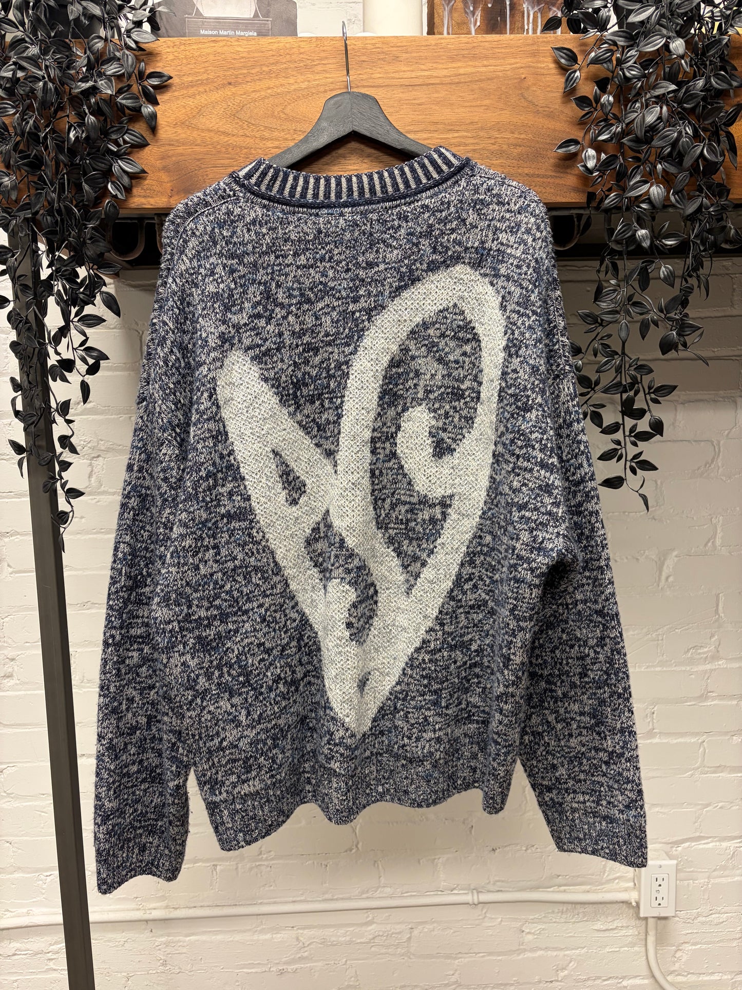 Acne Studios ‘Twisted Heart’ Metallic Grey/Blue Knit Sweater