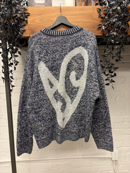Acne Studios ‘Twisted Heart’ Metallic Grey/Blue Knit Sweater