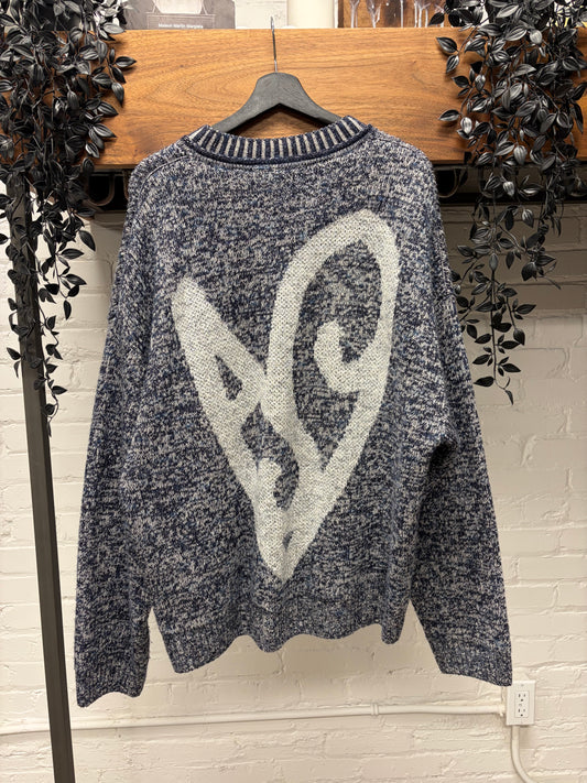 Acne Studios ‘Twisted Heart’ Metallic Grey/Blue Knit Sweater