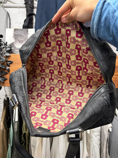 Gucci ‘Guccisima’ Black Canvas Monogram Shoulder Bag with Pink Horsebit Interior.