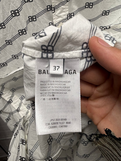 2020 Balenciaga ‘BB Monogram’ Short Sleeve Logo Button Up Shirt