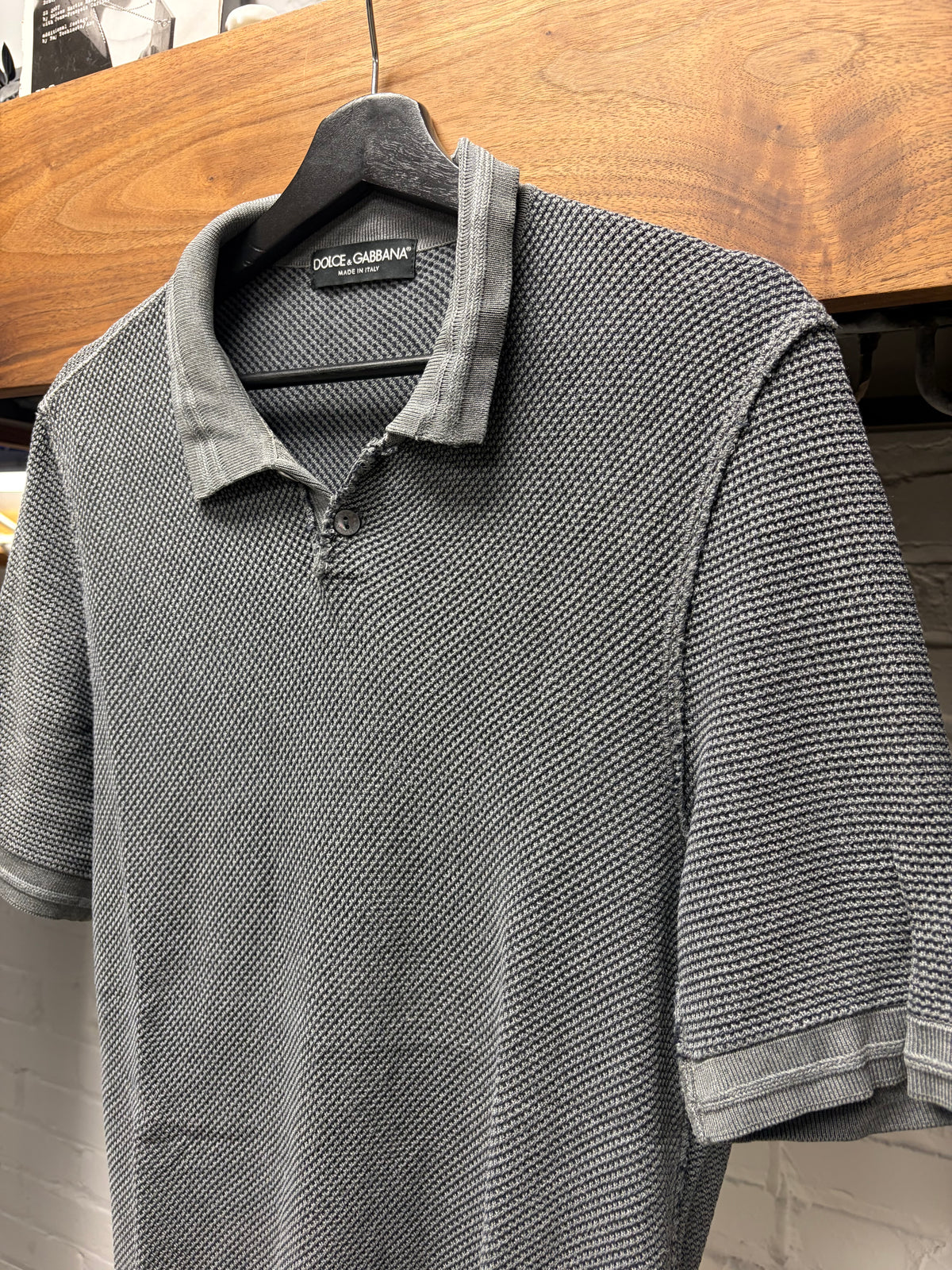 Dolce & Gabbana ‘Mainline’ Woven Grey Cotton Polo with Frayed Raw Hems