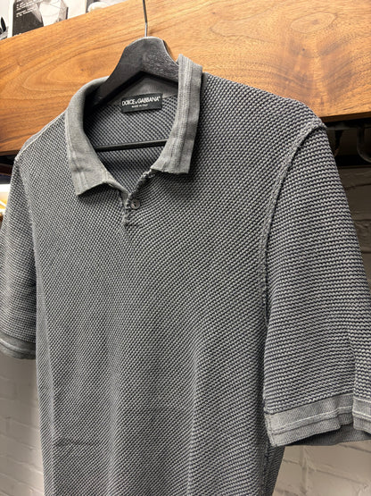Dolce & Gabbana ‘Mainline’ Woven Grey Cotton Polo with Frayed Raw Hems