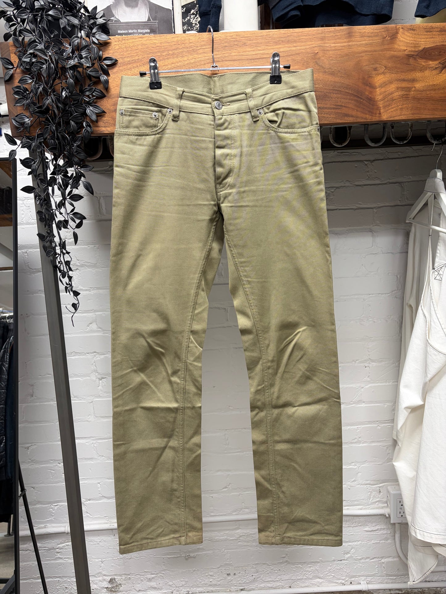 Vintage Helmut Lang ‘Raw Silk Denim’ Olive Bootcut Jeans