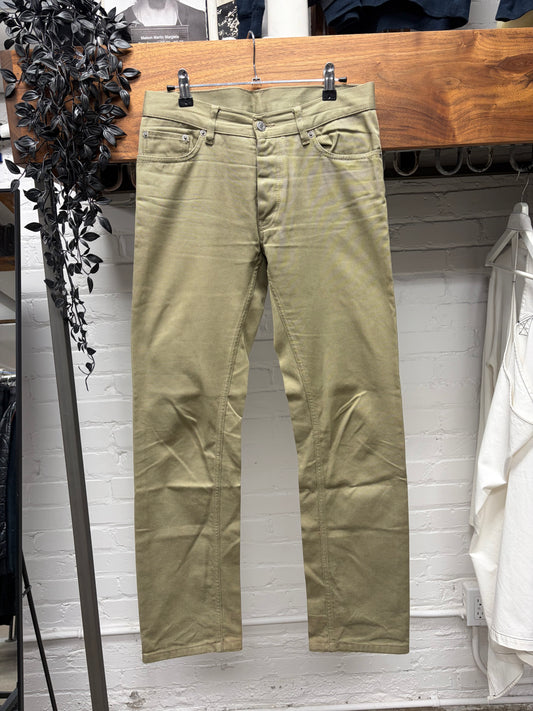 Vintage Helmut Lang ‘Raw Silk Denim’ Olive Bootcut Jeans