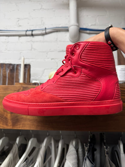 Balenciaga ‘Cote’ Pleated Red Leather High Top Sneakers