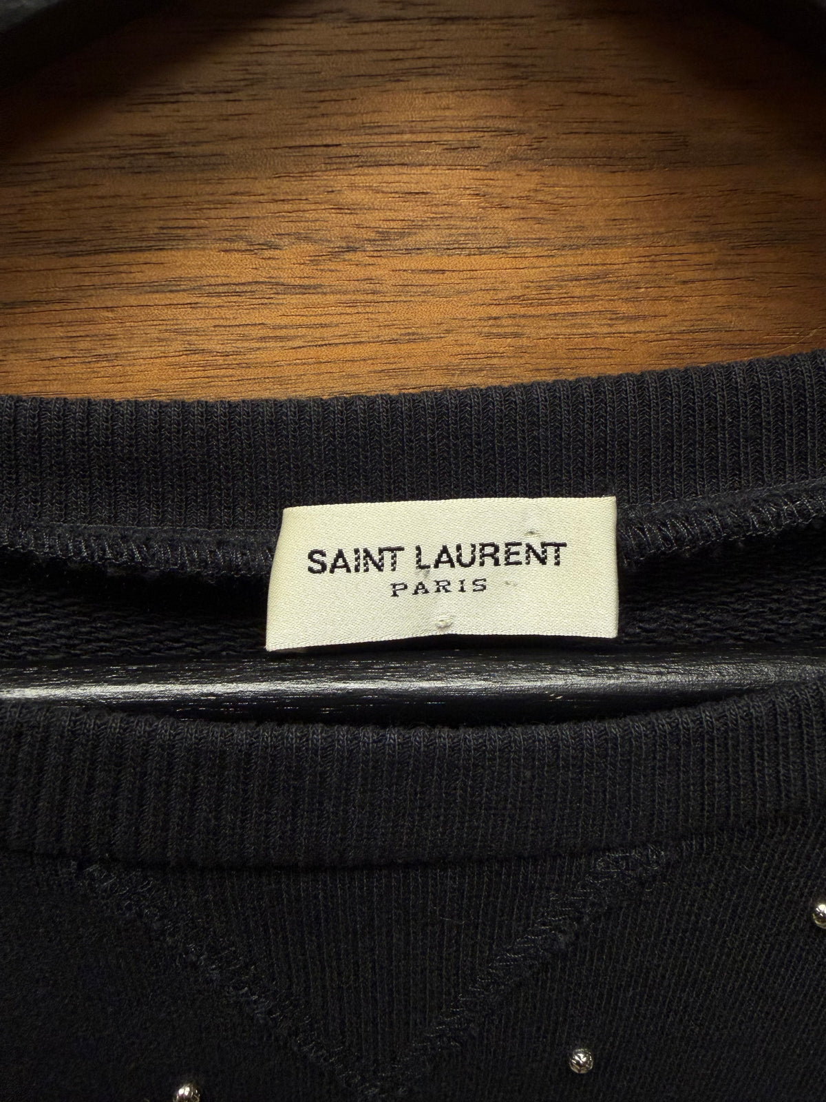 2015 Saint Laurent by Hedi Slimane ‘Studded’ Silver Tone Metal/Black Crewneck Sweatshirt