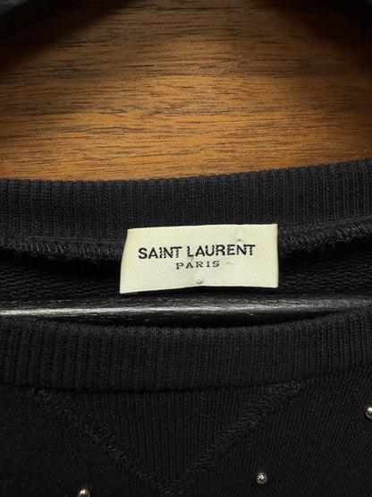 2015 Saint Laurent by Hedi Slimane ‘Studded’ Silver Tone Metal/Black Crewneck Sweatshirt