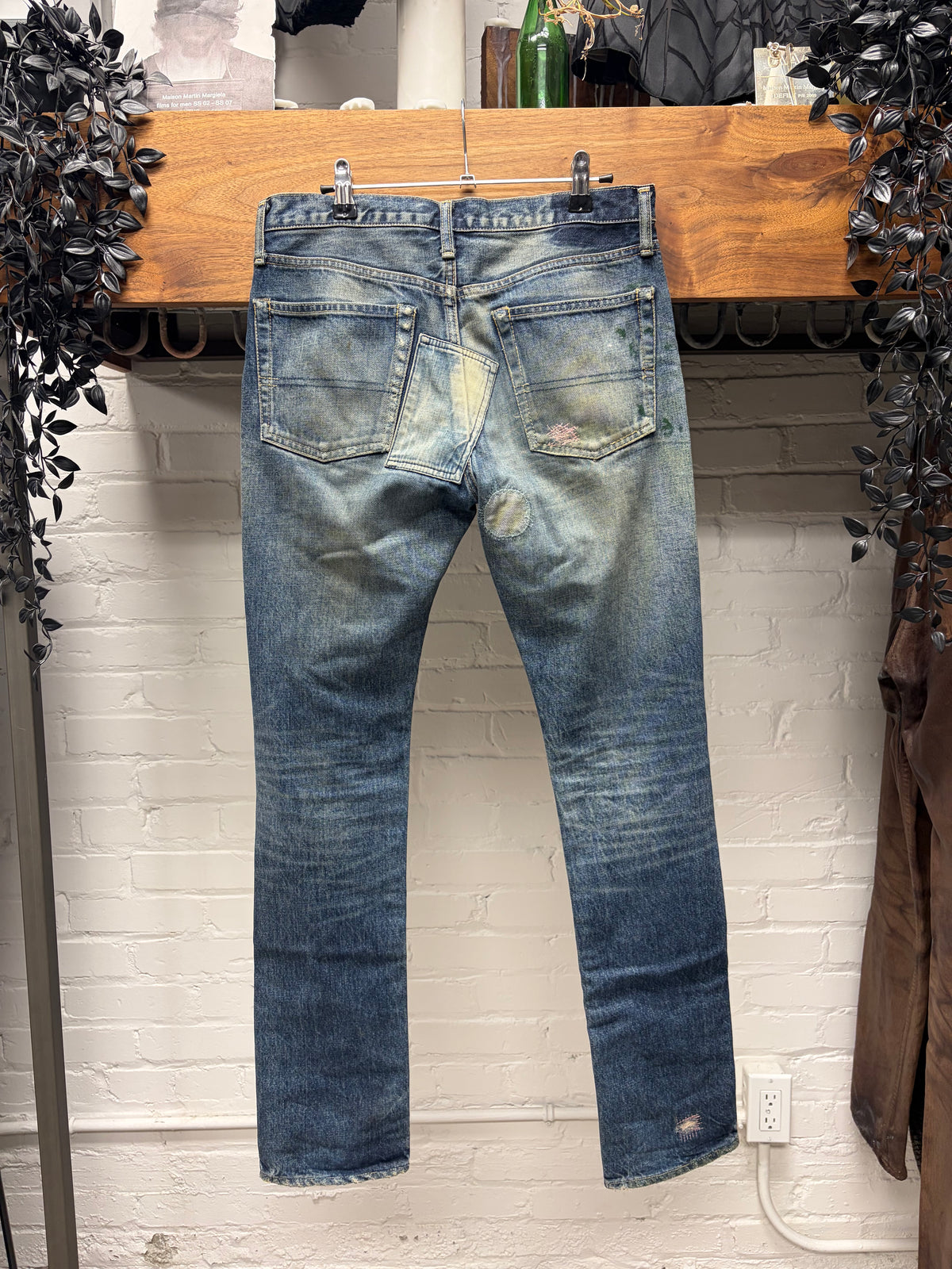 SS2005 Undercover 60 ‘But Beautiful’ Red Yarn Distressed Blue Men’s Skinny Jeans