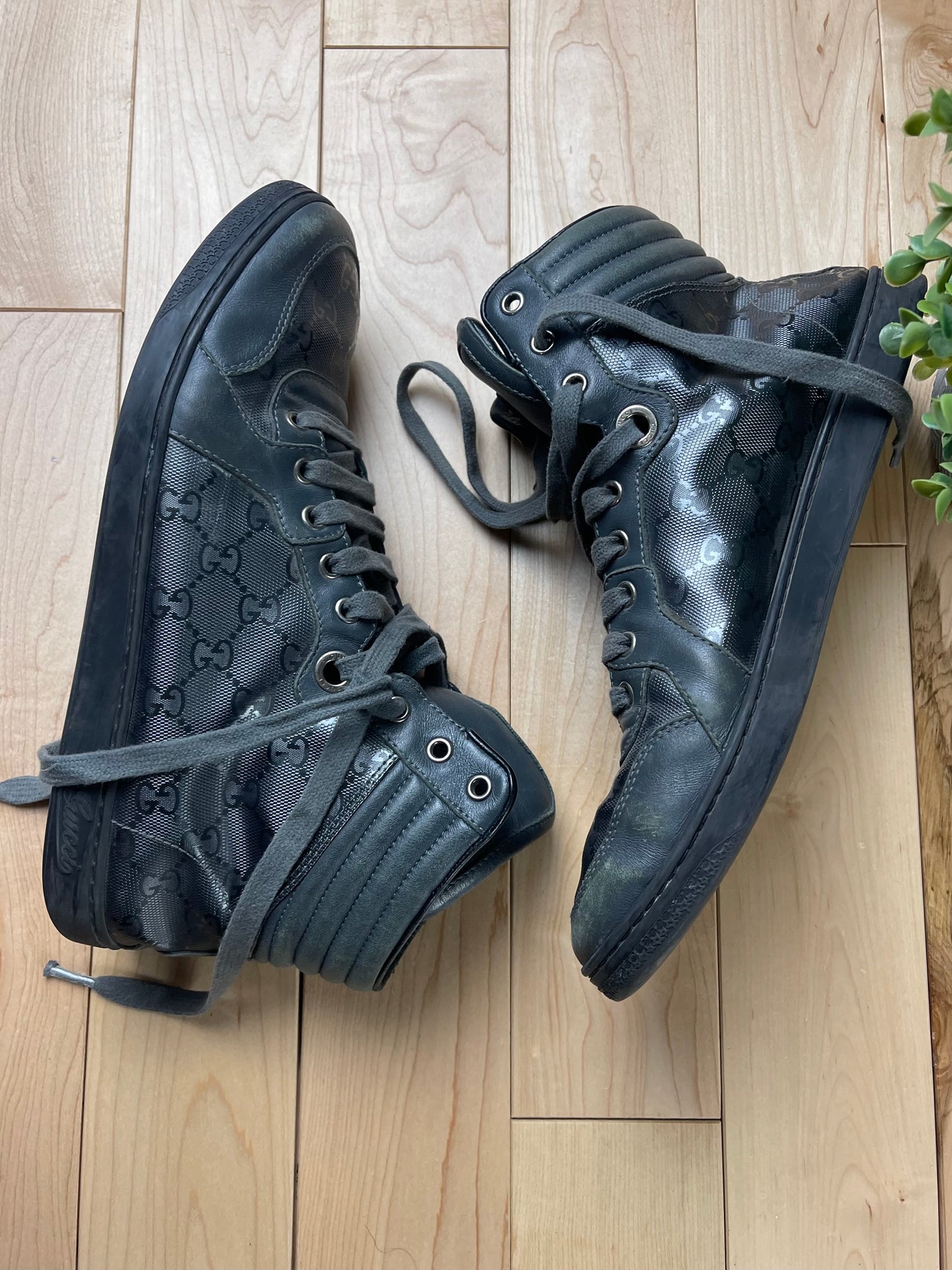 Gucci GG Monogram Silver High Top Sneakers