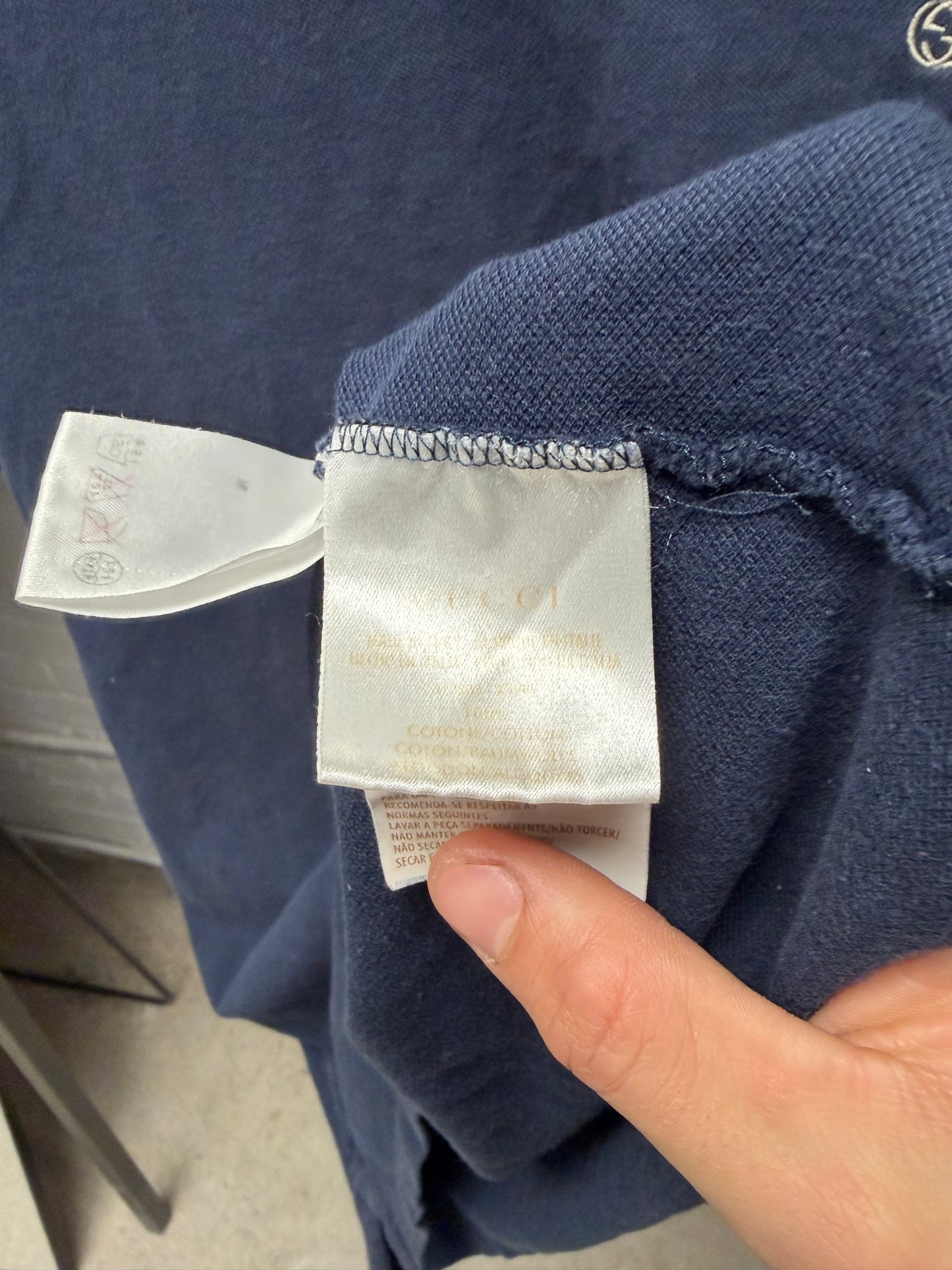 2000s Gucci Low V-Cut Blue Polo Shirt with Embroidered GG Logo