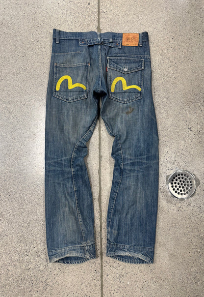 2000s Evisu ‘N02’ Buckle Back Gull Logo Denim