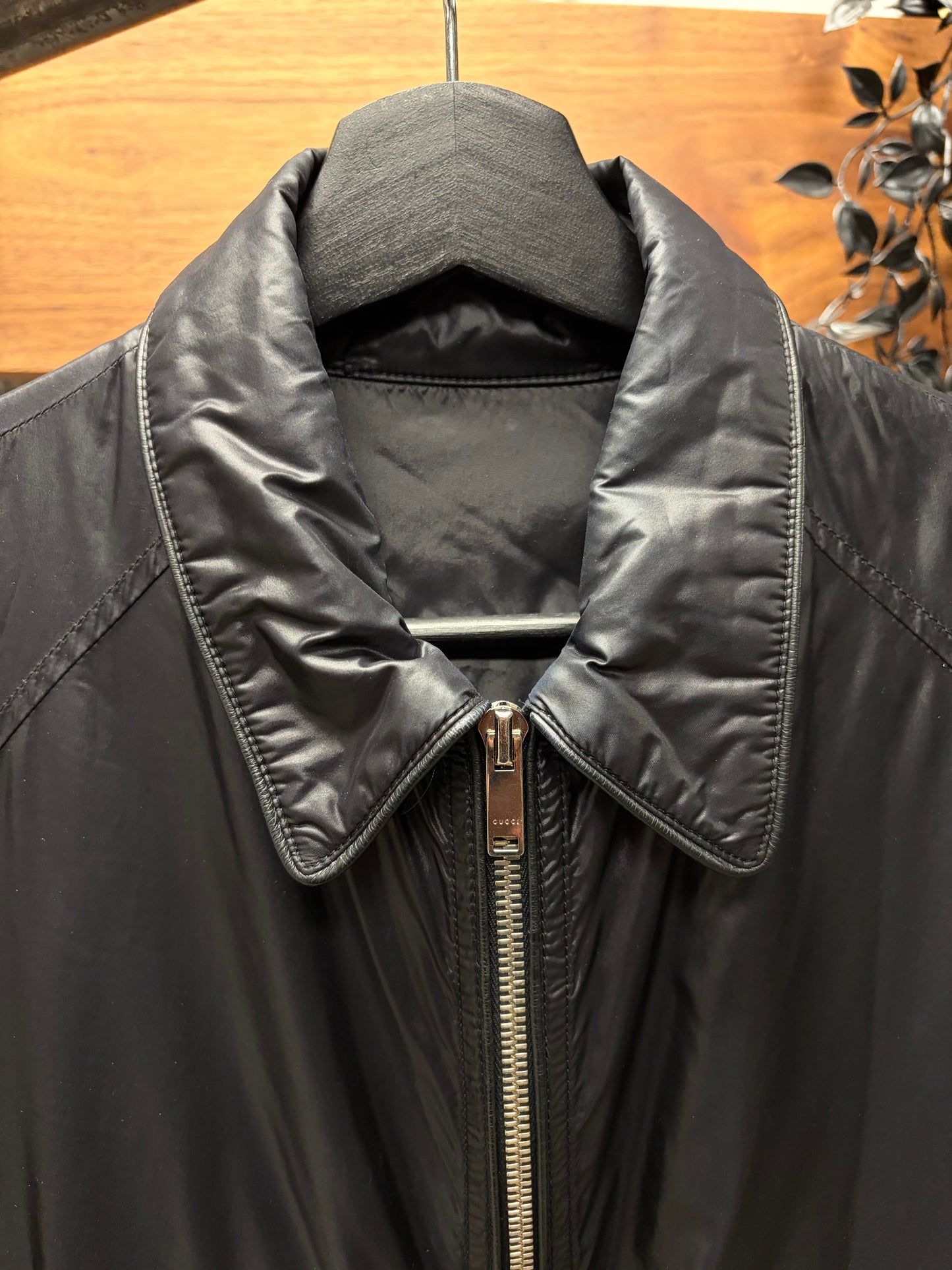 2000s Gucci Black Nylon Slim Cut Biker Jacket with Shoulder Epaulettes