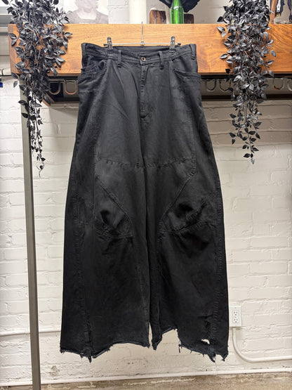 AW2024 Julius Wide Leg Black ‘10oz’ Lightweight Baggy Flared Leg Denim