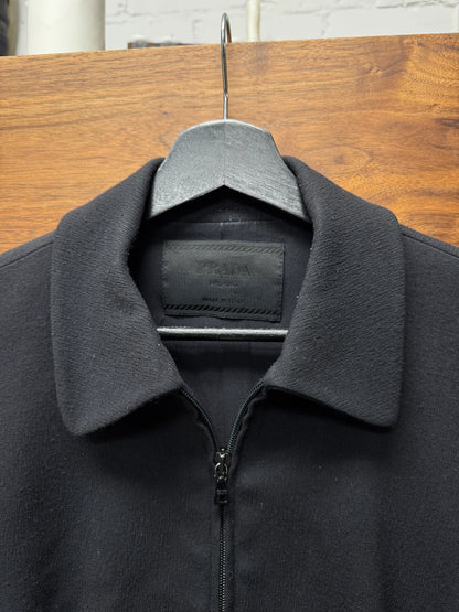2000s Prada Wool Waistline Cropped Zip-Up Collared Jacket