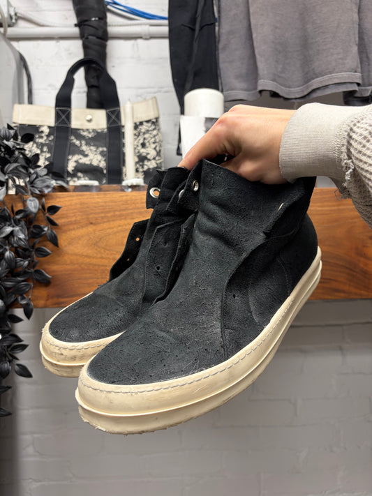 Rick Owens Suede ‘Island Dunk’ Black/Milk Mid Top Sneakers