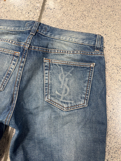 2000s Yves Saint Laurent Rive Gauche ‘YSL’ Pocket Fade Flared Denim