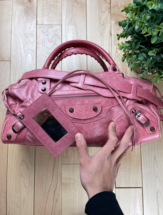 Balenciaga Twiggy Pink Leather City Bag