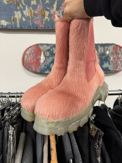 Rick Owens Pink Pony-Hair Tractor Boots