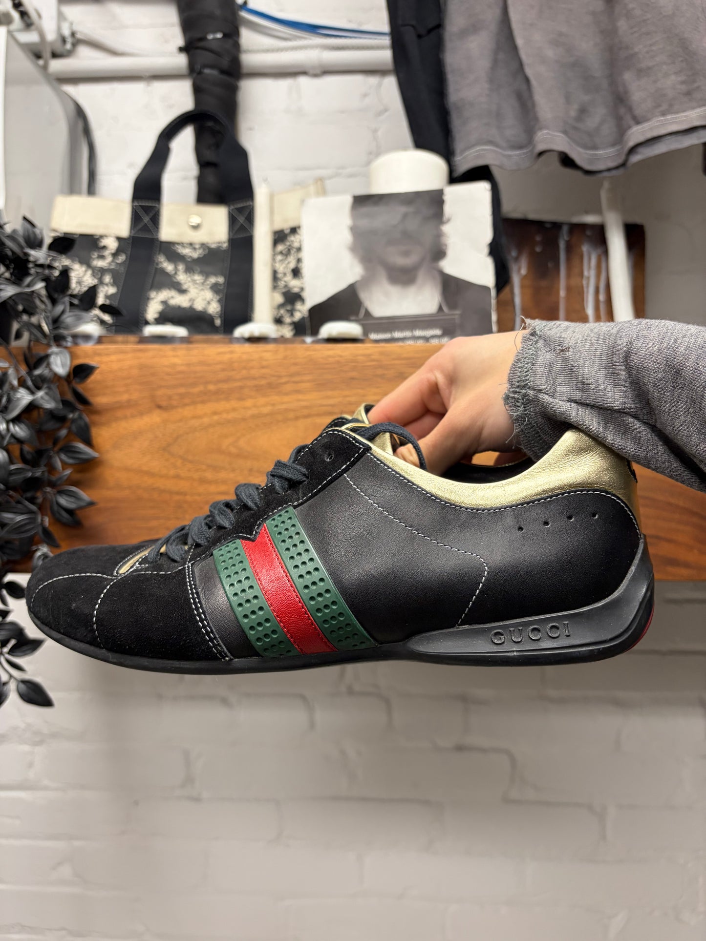 Gucci Leather/Suede ‘Web Design’ Striped Low Top Sneakers