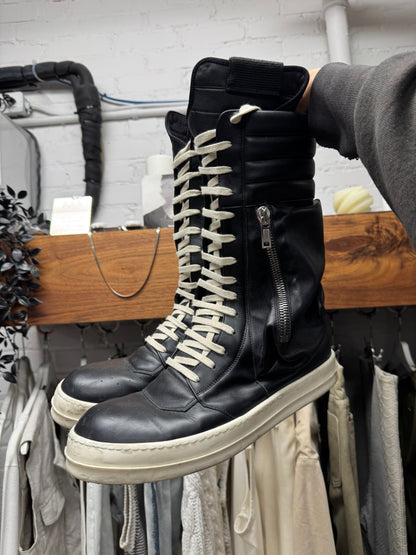 Rick Owens ‘Cargobasket’ Black/Milk Leather High Top Sneakers