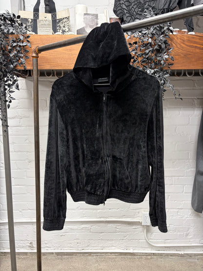 2022 Balenciaga ‘BB Rhinestone Logo’ Black Velour Hoodie