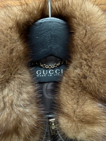 Gucci by Tom Ford Mink Fur/Leather GG Buckle Belted Jacket