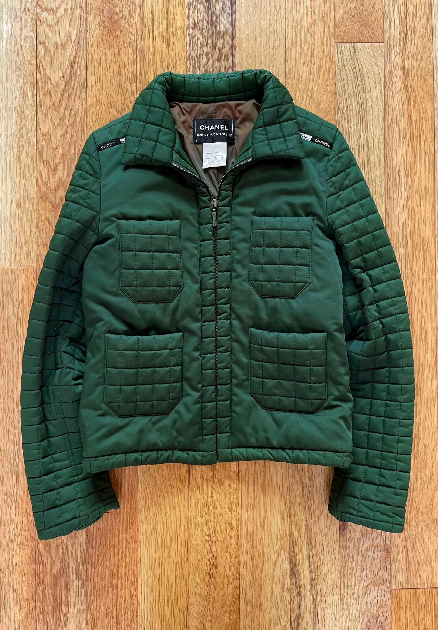 Autumn Winter 2000 Chanel Quilted Green Four Pocket Work Jacket